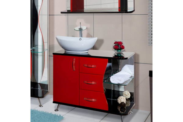 Тумба с раковиной Bellezza Рио 90 L красная с черным, напольная, левая