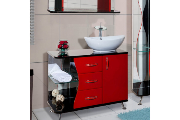 Тумба с раковиной Bellezza Рио 90 R красная с черным, напольная, правая