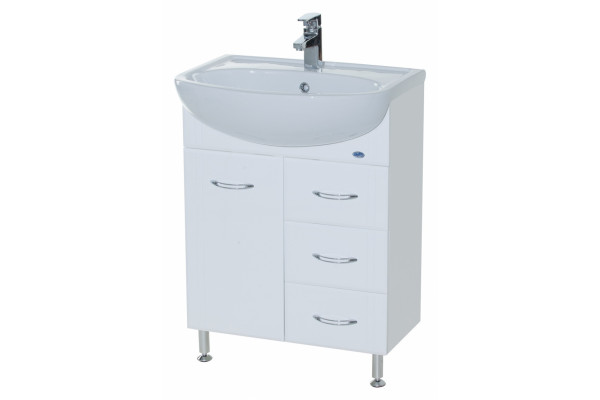 Тумба с раковиной Bellezza Уют 60 3 ящика белая, напольная, ручки хром