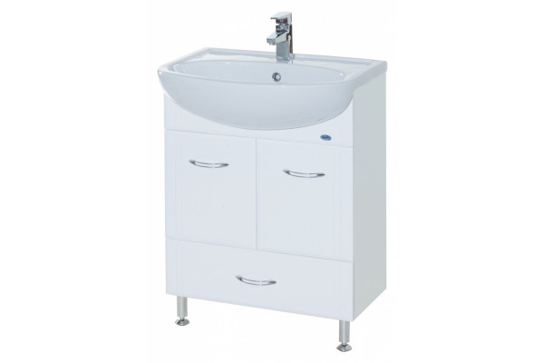 Тумба с раковиной Bellezza Уют 60 с нижним ящиком белая, напольная, ручки хром