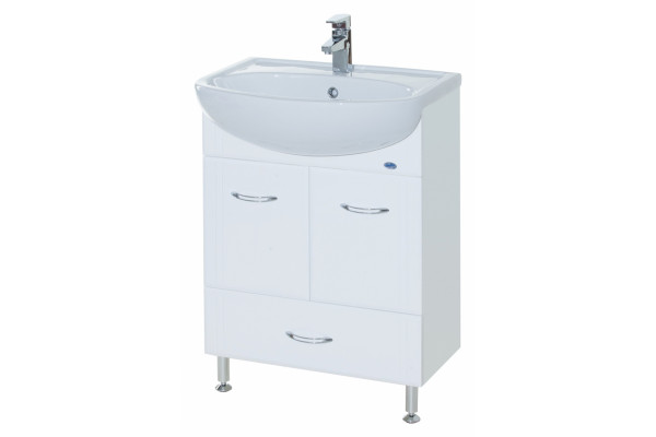 Тумба с раковиной Bellezza Уют 55 с нижним ящиком белая, напольная, ручки хром