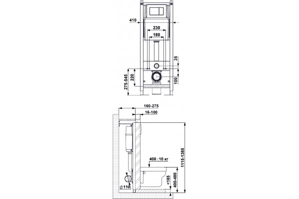 Система инсталляции для унитазов Berges Wasserhaus Atom 410 кнопка белая 41x16x111.5 см,  в современном стиле