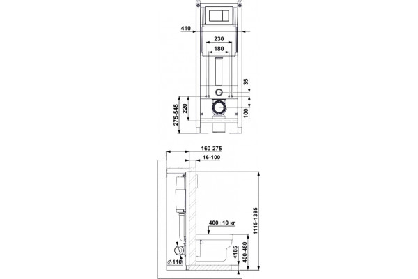 Система инсталляции для унитазов Berges Wasserhaus Atom 410 кнопка черная 41x37.5x138.5 см,  в современном стиле