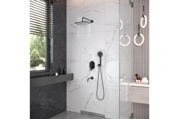 Душевой комплект Berges Wasserhaus Ventas 3O 073010 С ВНУТРЕННЕЙ ЧАСТЬЮ, черный матовый, шланг металлический 150 см