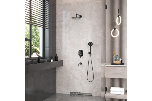 Душевой комплект Berges Wasserhaus Ventas 3R 073008 С ВНУТРЕННЕЙ ЧАСТЬЮ, черный матовый, шланг металлический 150 см