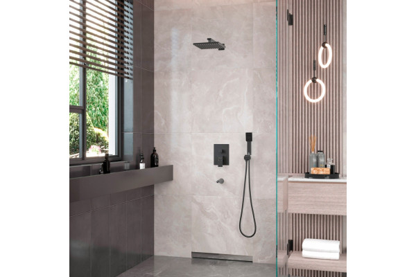 Душевой комплект Berges Wasserhaus Ventas 3S 073006 С ВНУТРЕННЕЙ ЧАСТЬЮ, черный матовый, шланг металлический 150 см, 1 режим