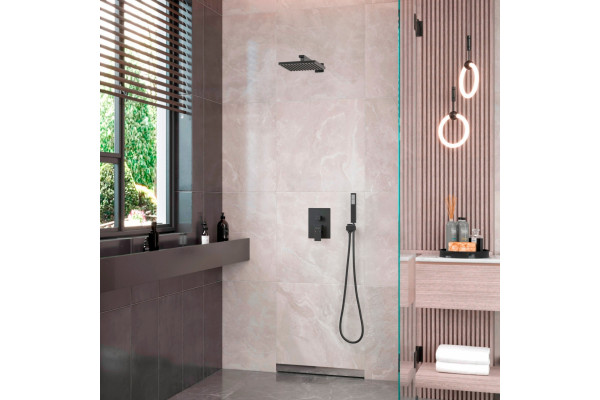 Душевой комплект Berges Wasserhaus Ventas 2S 073002 С ВНУТРЕННЕЙ ЧАСТЬЮ, черный матовый, шланг металлический 150 см, 1 режим