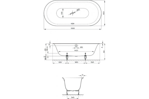Стальная ванна Bette Lux Oval 3467-035 PLUS AR 190x90 с антискользящим самоочищающимся покрытием, овальная, встраиваемая
