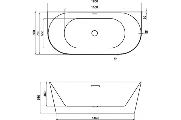 Акриловая ванна Black&White Swan SB116 овальная, отдельностоящая, объем 200 л.