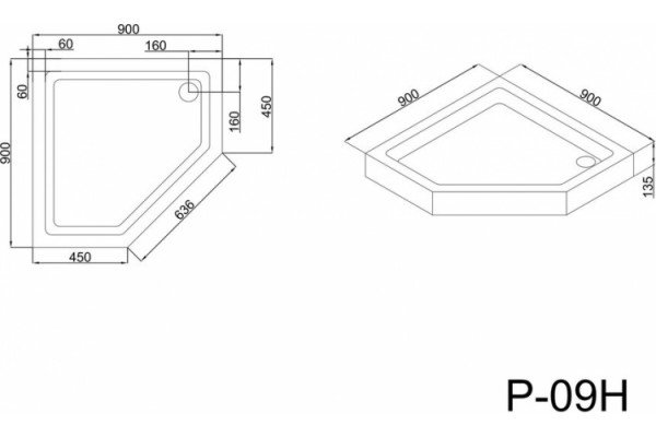 Поддон для душа Black&White Stellar Wind P-09H пятиугольный, низкий