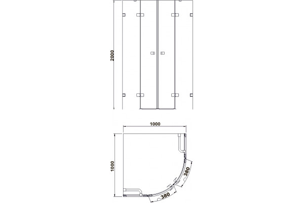 Душевой уголок Black&White Stellar Wind S701-1000 четверть круга, двери распашные