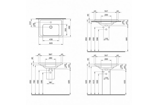 Раковина Bocchi Taormina Pro 65 1007-001-0126 белая прямоугольная, цвет белый