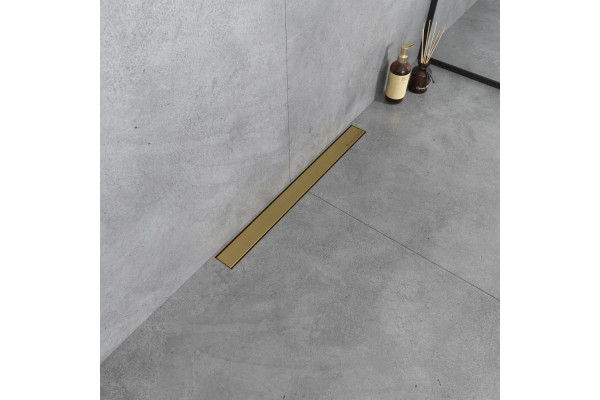 Душевой лоток Boheme Premium Linear 60 см, матовое золото, в пол около стены, выпуск боковой