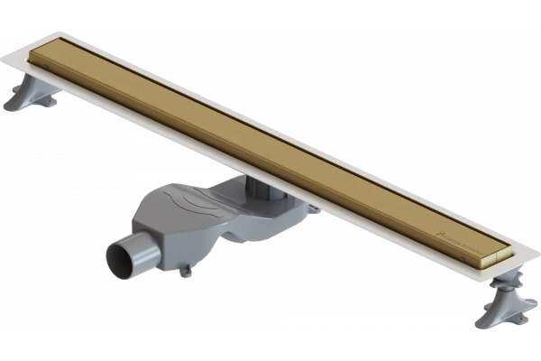 Душевой лоток Boheme Premium Linear 80 см, матовое золото, в пол около стены, выпуск боковой