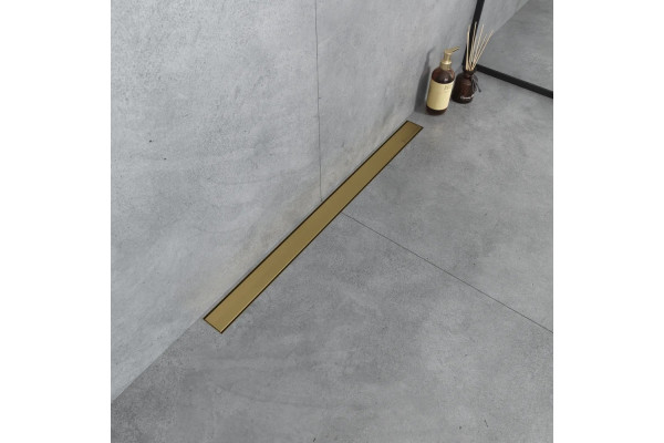 Душевой лоток Boheme Premium Linear 80 см, матовое золото, в пол около стены, выпуск боковой