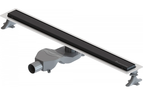 Душевой лоток Boheme Premium Linear 60 см, черный, в пол около стены, выпуск боковой