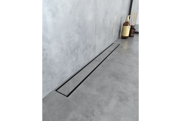 Душевой лоток Boheme Premium Linear 60 см, черный, в пол около стены, выпуск боковой