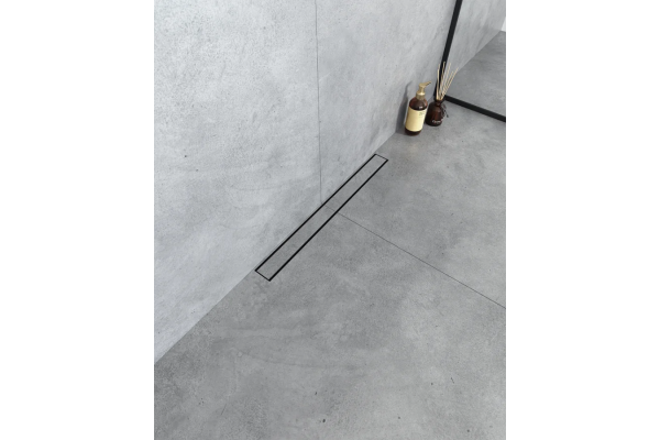 Душевой лоток Boheme Premium Linear 60 см, черный, в пол около стены, выпуск боковой