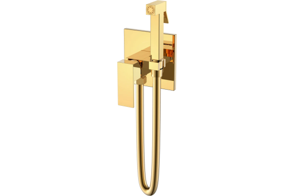 Гигиенический душ Boheme Qubic 477-G со смесителем, С ВНУТРЕННЕЙ ЧАСТЬЮ, shinny gold, золото, 1 режим