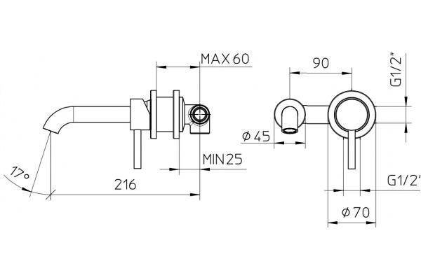 Смеситель Bossini OKI Z005302.030 С ВНУТРЕННЕЙ ЧАСТЬЮ, для раковины, однорычажный, хром