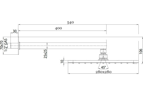 Верхний душ Bossini Cosmo H69598I.030 хром штанга 10.6 см, размер 28 см