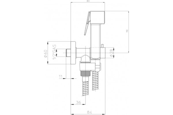 Гигиенический душ Bossini Paloma Brass E57033B.030 хром штанга 14.7 см, шланг 125 см