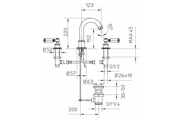 Смеситель Bossini Liberty Z001302 CR для раковины двухвентильный, хром