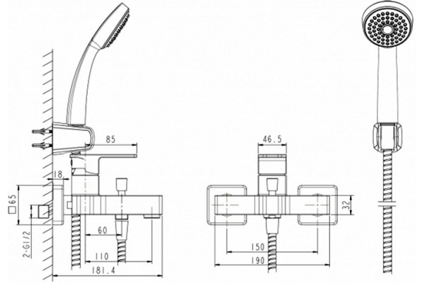 Смеситель Bravat Riffle F672106C-B для ванны с душем, с лейкой, однорычажный, хром