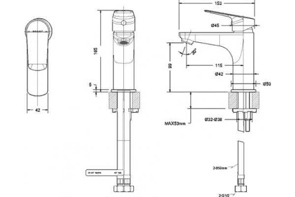 Смеситель Bravat Rhein F1429564BW-9-ENG для раковины, матовый черный, однорычажный, высота излива 9.9 см