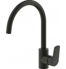 Смеситель Bravat Rhein F7429564BW-ENG для кухни, матовый черный, однорычажный, высота излива 20.5 см