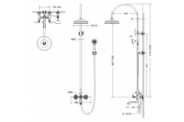 Душевая стойка Bravat Art F65193CP-A1-RUS хром, штанга 133.6 см