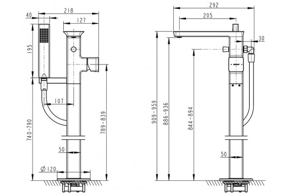 Смеситель Bravat Phillis F656101C-B3-ENG напольный, для ванны с душем, хром, однорычажный, длина излива 20.5 см