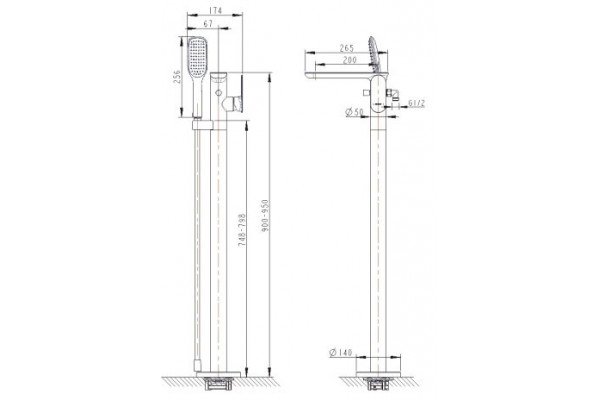 Смеситель Bravat Gina F665104C-B3-ENG напольный, хром, однорычажный, длина излива 20 см