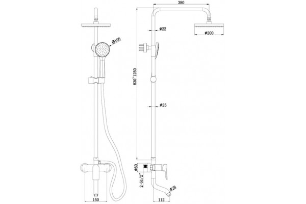 Душевая стойка Bravat Emeralda F6337371CP-A-RUS хром штанга 141 см, шланг пластиковый 150 см
