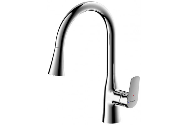 Смеситель Bravat Rhein F7460564CP-ENG для кухонной мойки, хром, однорычажный, высота излива 18.6 см