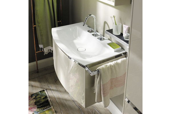 BURGBAD Yso  База с керамич. умыв. 980х490х452 см. 1 ящик 1 разделитель.1полотенцедерж. слева раковина с 3 отв под смес. цвет мебели песочный глянц SFAF081 L F2141 C0001*3 holes