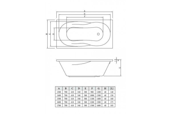 Акриловая ванна C-Bath Vesta CBQ005004 160x70 прямоугольная, с антискользящим покрытием
