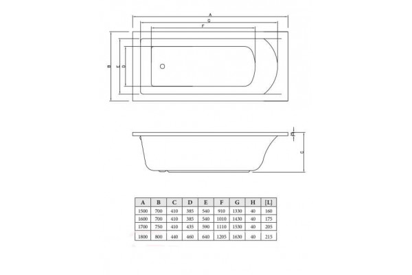Акриловая ванна C-Bath Selena CBQ007002 160x70 прямоугольная, с антискользящим покрытием