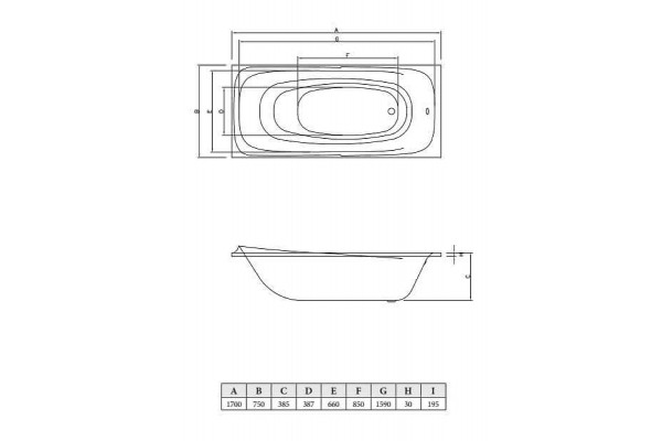 Акриловая ванна C-Bath Saturn CBQ012001 170x75 прямоугольная, с антискользящим покрытием