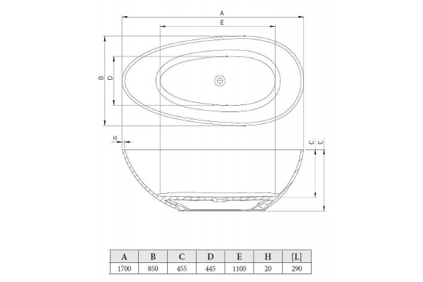 Ванна из искусственного камня C-Bath Demetra CBM002001 170x85 овальная, отдельностоящая