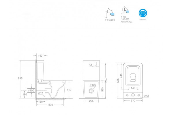 Унитаз компакт CeramaLux NS-2170 с бачком и сиденьем Микролифт, белый, антивсплеск, 37x63 см