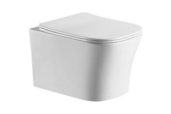 Унитаз CeramaLux 2618E подвесной с сиденьем Микролифт, белый, антивсплеск, 34x49 см