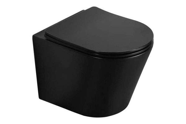 Унитаз CeramaLux B2330-1MB подвесной Черный матовый с сиденьем Микролифт, черный, овальный, 36x48 см