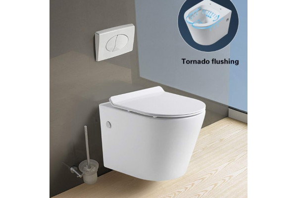 Унитаз CeramaLux B2330 подвесной с сиденьем Микролифт, белый, овальный, 36x48 см