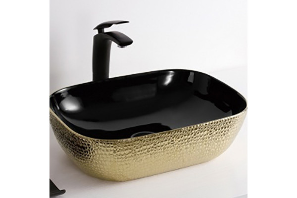 Раковина-чаша CeramaLux 46 D1333H022 Черная Золотая прямоугольная,  в современном стиле