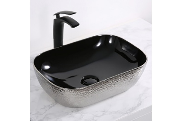 Раковина-чаша CeramaLux 46 D1333H020 Черная Серебряная прямоугольная,  в современном стиле