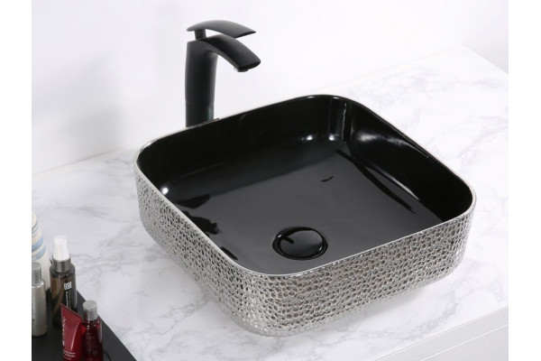 Раковина-чаша CeramaLux 38 D1303H020 Черная Серебро квадратная,  в современном стиле