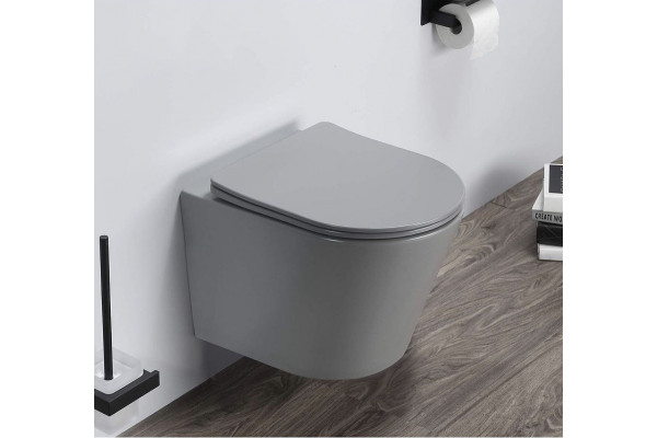 Унитаз CeramaLux B2330-3MH подвесной Серый матовый с сиденьем Микролифт, серый, овальный, 37x48 см