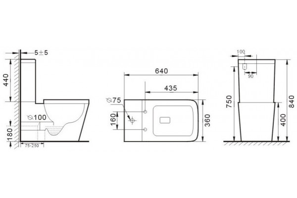 Унитаз напольный Ceramica Nova Cubic CN1803-B белый, прямоугольный, 36x64 см