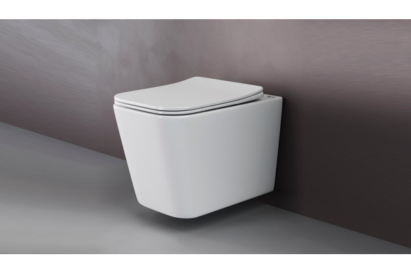 Унитаз подвесной Ceramica Nova Cubic CN1806 с микролифтом, безободковый, белый, прямоугольный, 35.5x53 см